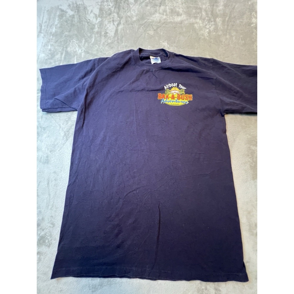 Majestic T Shirt Mens Large Navy Airboat Tour Bak A Bush Belize Graphic